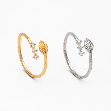 4pcs CZ Pave Gold/ Silver Leaf Ring, Dainty Rings, Adjustable Ring, Statement Ring (#JZ-022-C)