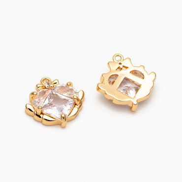 4pcs CZ Pave Gold/ Silver Heart Charms 14mm, 18K Real Gold/ Rhodium plated Brass, Dainty Earring Pendants (GB-2782-N)