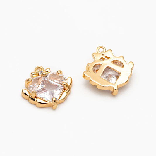 4pcs CZ Pave Gold/ Silver Heart Charms 14mm, 18K Real Gold/ Rhodium plated Brass, Dainty Earring Pendants (GB-2782-N)