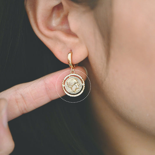 4pcs Gold Medallion Charm Pendant 17x14mm, Face Charm, Jewelry Supply (GB-1603)