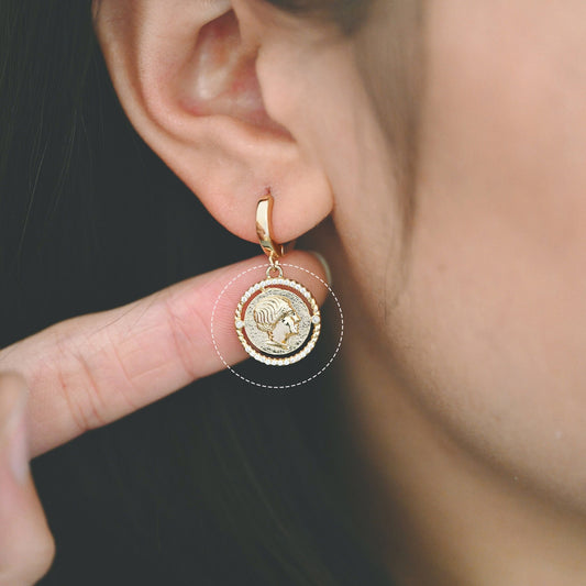 4pcs Gold Medallion Charm Pendant 17x14mm, Face Charm, Jewelry Supply (GB-1603)