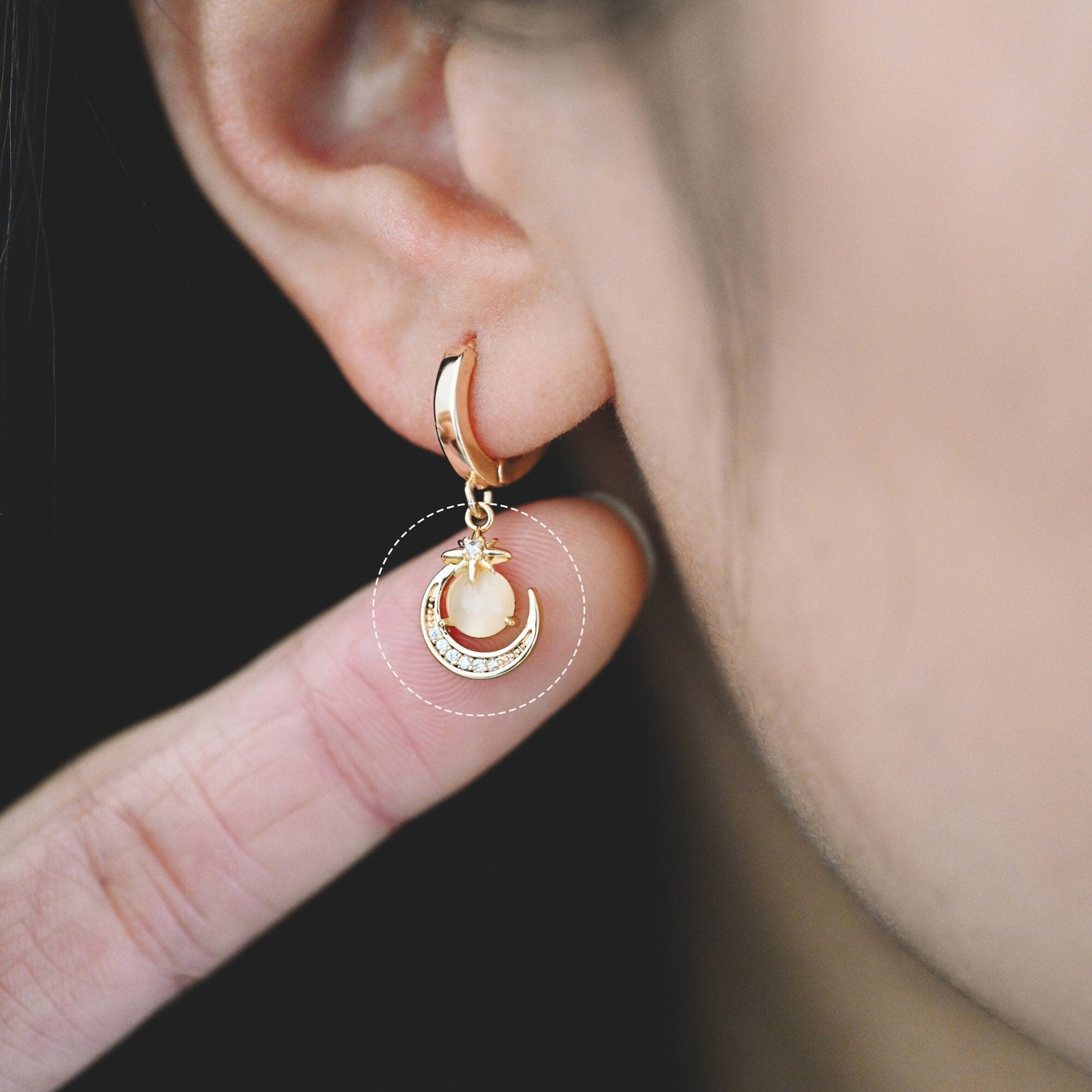 4pcs CZ Pave Gold Round Moon Star Charms, Jewelry Making, Diy Material, Jewelry Supplies (GB-2433-B)