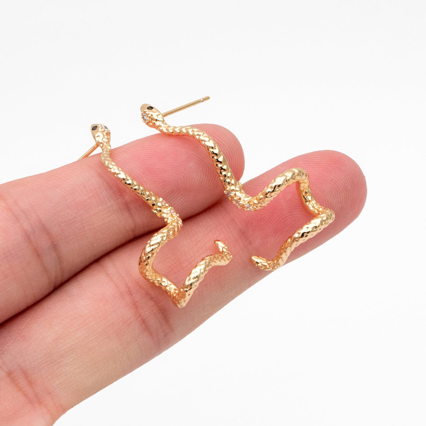 4pcs CZ Pave Gold Snake Climber Earrings, 18K Gold plated Brass, Animal Crawler Earrings (GB-4149)