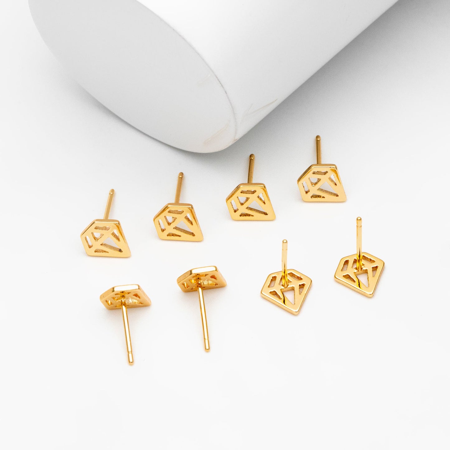 10pcs Gold Diamond Shape Earrings 8mm, Gold plated Brass Minimalist Earring Stud (#GB-4150)