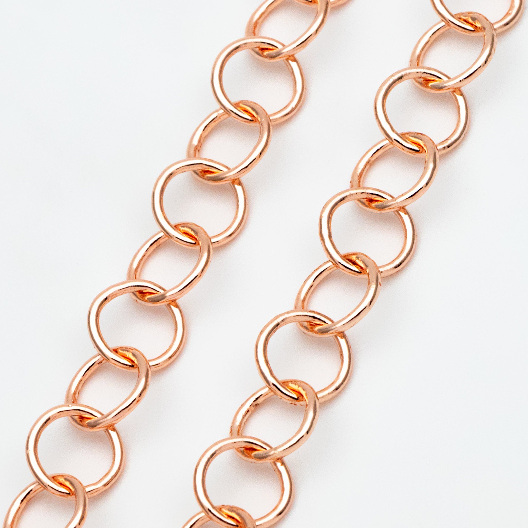 Gold/ Silver/ Rose Gold Round Loop Chain 8mm, 18K Real Gold/ Rhodium plated Brass, Circle Link Chains (#LK-413)/ 1 Meter=3.3ft