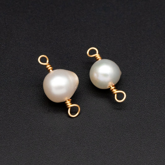 10pcs Natural Freshwater Pearl Connectors, Genuine Pearl Charm Pendants, 8-9mm Thick, Gold Wired Pearl Supply (PL-77)