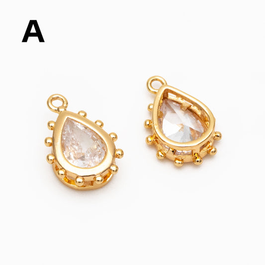 10pcs CZ Pave Teardrop/ Heart/ Rectangle/ 0val/ Marquise Charms, Gold plated Brass, Geometric Earring Charms (GB-4122)