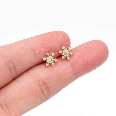 10pcs CZ Pave Gold/ Silver Snowflake Earrings, Gold/ Rhodium plated Brass, Dainty Christmas Earrings (GB-4151)