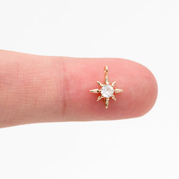 10pcs CZ Pave Gold North Star Charms 10x8mm, 18K Gold plated Brass Mini Star Pendant (GB-924-B)