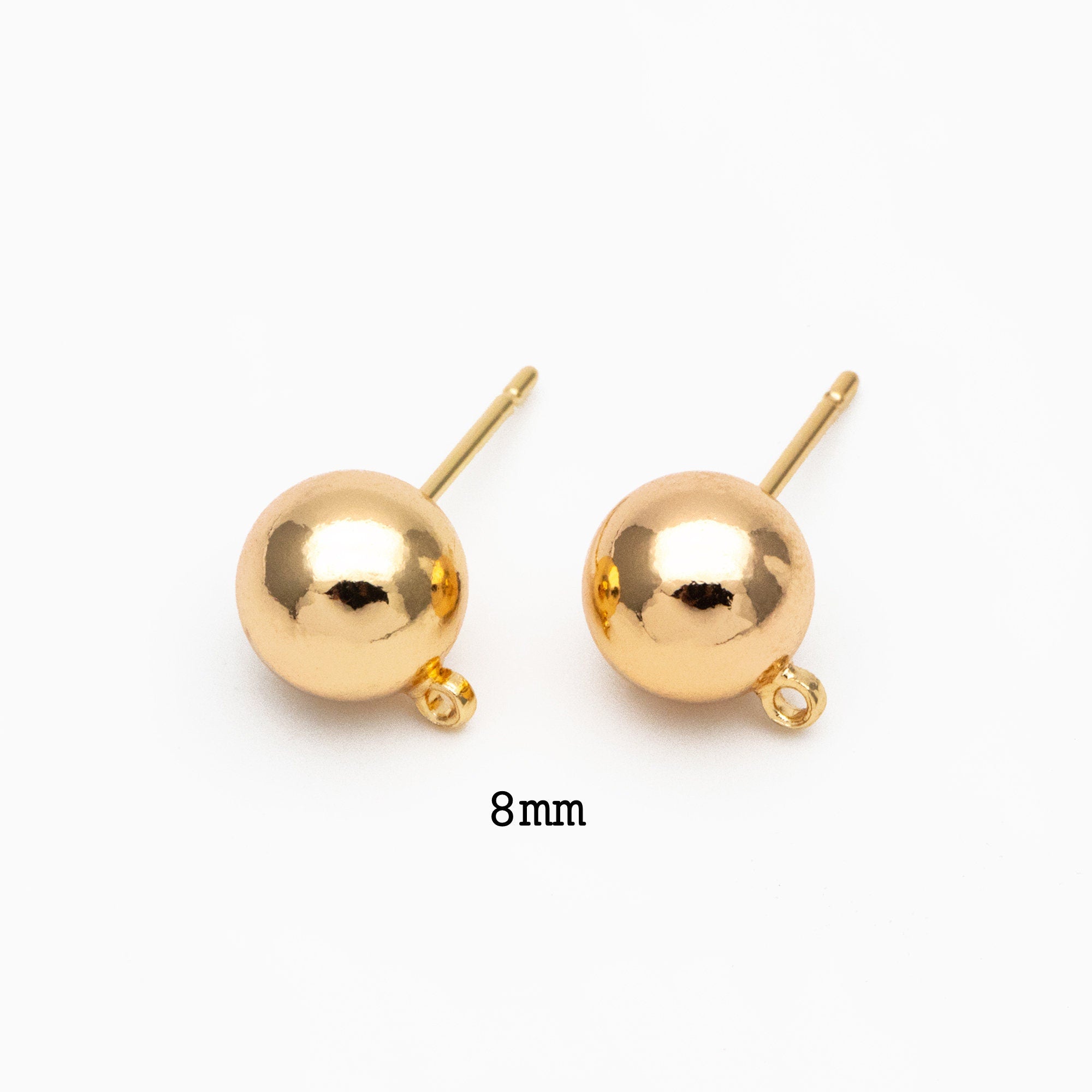 20pcs Gold/ Rhodium plated Brass Stud Earring, Ball Ear Posts with Ring/ Loop, 3/ 4/ 5/ 8mm Ball Size (GB-136)