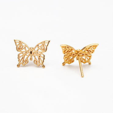 10pcs Gold Hollow Butterfly Earrings, Gold plated Brass, Dianty Butterfly Ear Studs, Jewelry Supplies (GB-4161)