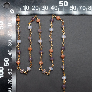 Glass Rondelle Bead Chain 3.5mm, 18K Gold plated on Brass Beaded Chains, Multi Colors Crystal (#LK-599)/ 1 Meter=3.3ft