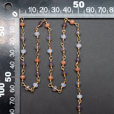 Glass Rondelle Bead Chain 3.5mm, 18K Gold plated on Brass Beaded Chains, Multi Colors Crystal (#LK-599)/ 1 Meter=3.3ft