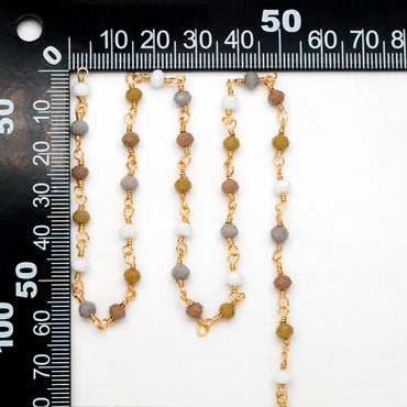 Glass Rondelle Bead Chain 3.5mm, 18K Gold plated on Brass Beaded Chains, Multi Colors Crystal (#LK-601)/ 1 Meter=3.3ft