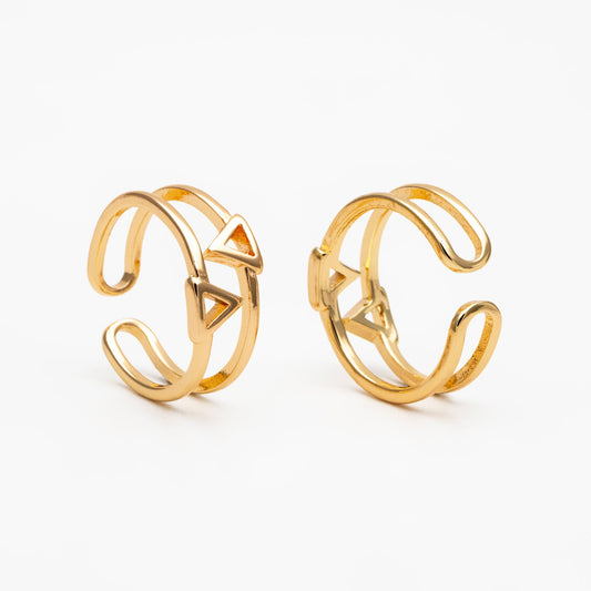 4pcs Gold/ Silver Double Band Triangle Ring, Everyday Ring, Fashion Rings, Dainty Rings, Adjustable Ring (#GB-4167)