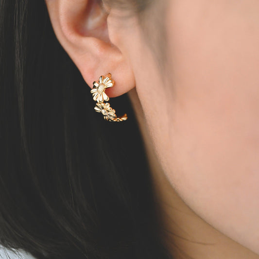 10pcs Gold plated Brass Flower Earring Posts, Daisy Stud Earrings (GB-1977)