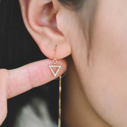 4pcs Micro Pave Gold Triangle Charms 10mm, Cubic Zirconia Pave Geometric Pendants, Real Gold plated Brass, Lead Nickel Free (GB-376-B)