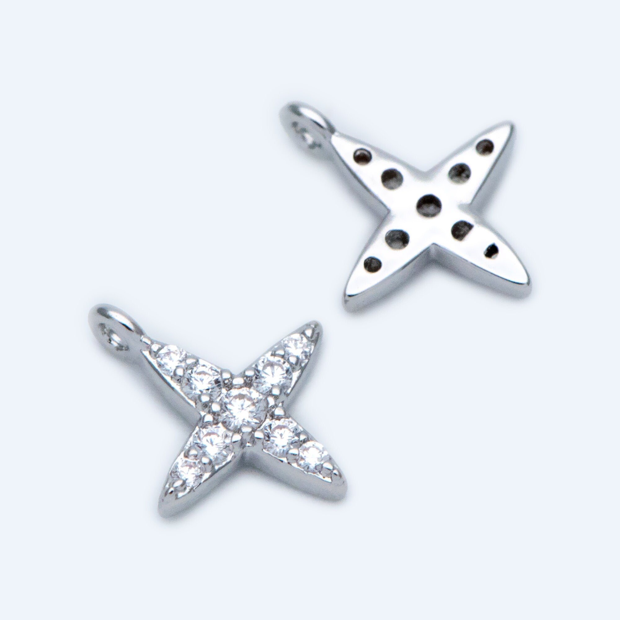 10pcs CZ Pave Gold / Silver Tone Cross Charms 10x8.5mm, 18K Gold/ rhodium plated Brass (GB-924-A)