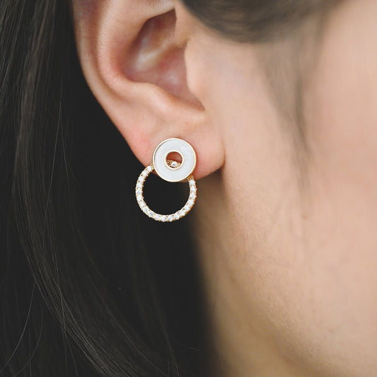 10pcs CZ Pave Enamel Circle Earring with Loop 14x20mm, 18K Gold plated Brass Ear Findings (#GB-1467)
