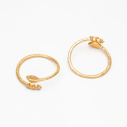 4pcs CZ Pave Gold/ Silver Leaf Ring, Dainty Rings, Adjustable Ring, Statement Ring (#JZ-022-C)