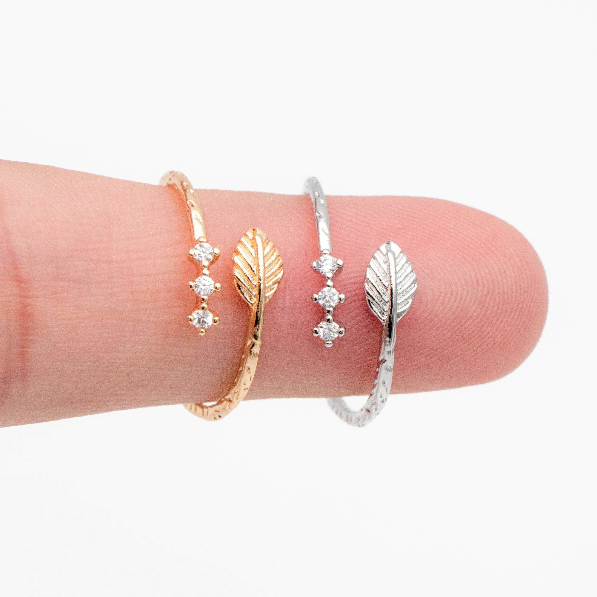 4pcs CZ Pave Gold/ Silver Leaf Ring, Dainty Rings, Adjustable Ring, Statement Ring (#JZ-022-C)