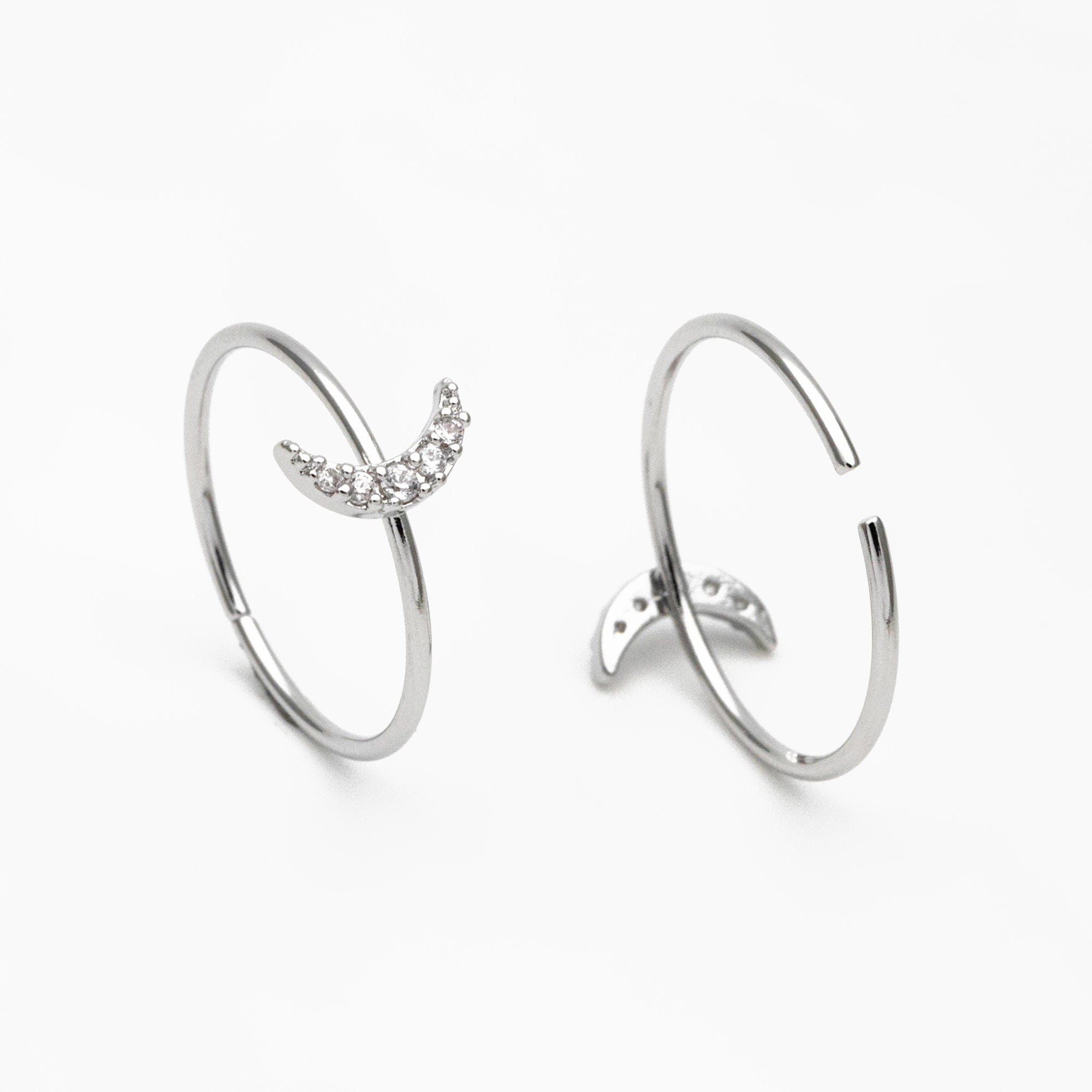 4pcs CZ Pave Gold/ Silver Moon Ring, Celestial Ring, Dainty Rings, Adjustable Ring, Thin Ring (#GB-4176)