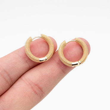 4pcs Gold Hoop Earrings 18mm, 18K Gold plated Brass, Round Circle Earring (GB-4186)