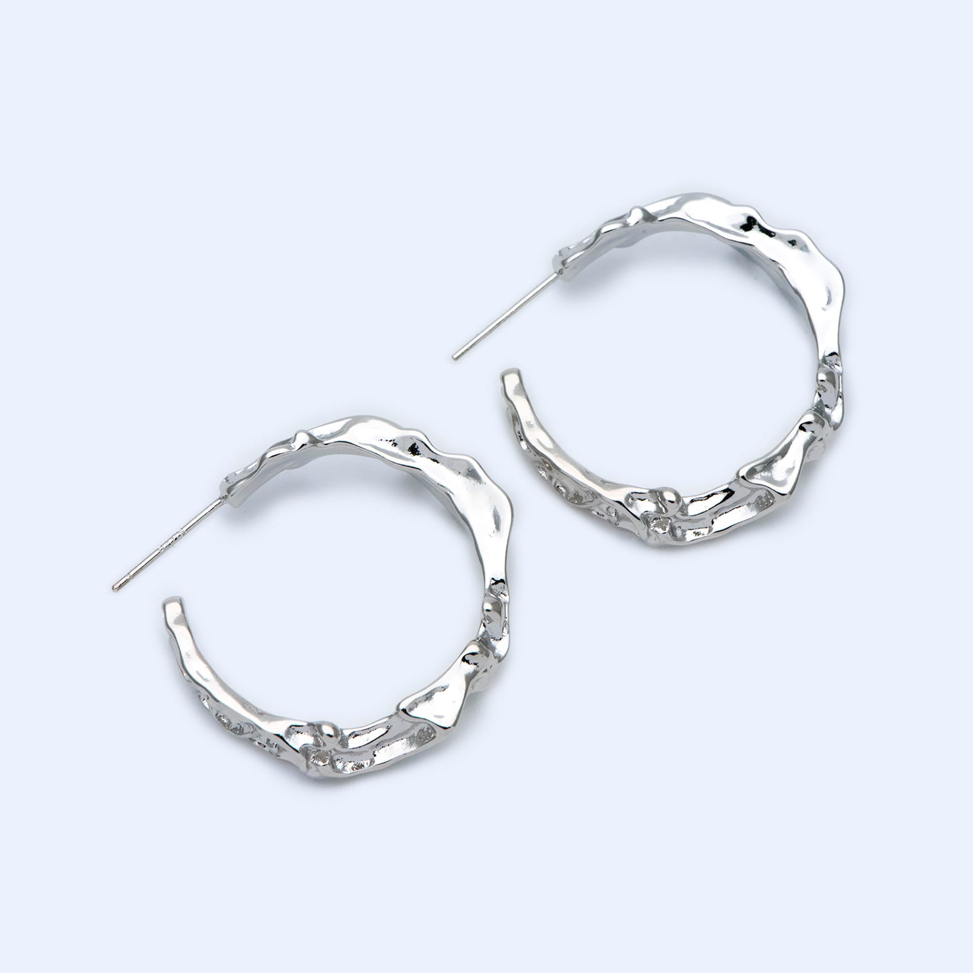 10pcs Gold/ Silver Tone Earring Posts 30mm, Geometric Round Stud Earring, Hammered Ear Findings (GB-1539)