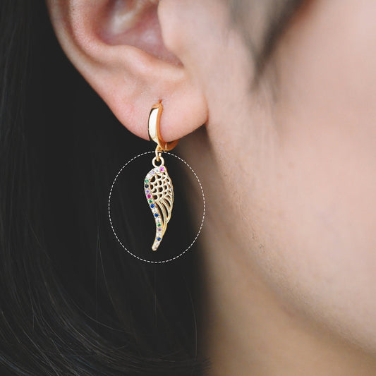 4pcs CZ Pave Gold Wing Charms 22x6mm, Real 18K Gold plated Brass, Wing Pendants for Earring/ Necklaces (GB-1957)