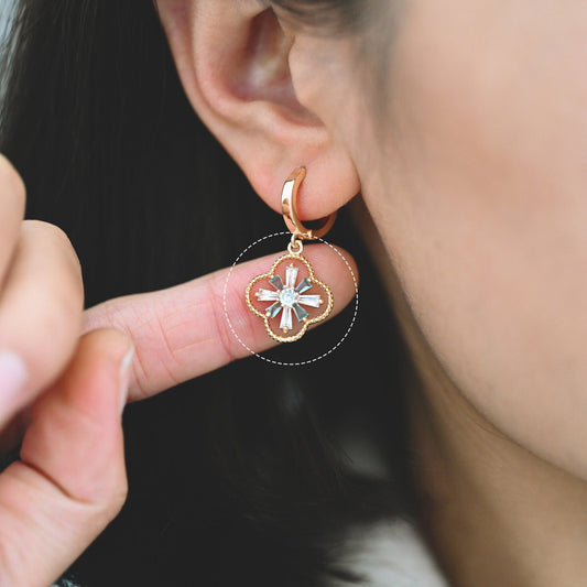 4pcs CZ Pave Gold Charms 19x16mm, Rhinestone Clover Pendants, Real Gold plated Brass Findings (GB-3486-G)