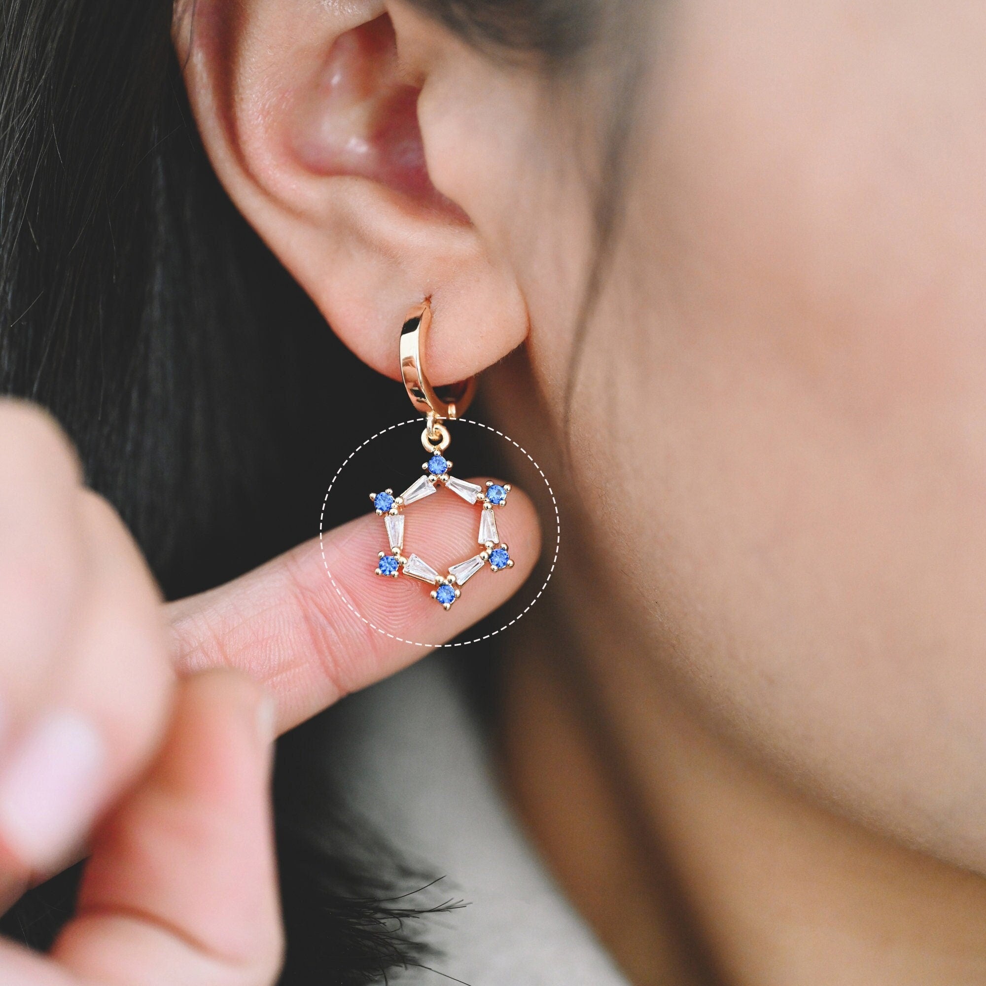 10pcs CZ pave Gold Hexagon Pendants 15mm, 18K Gold plated Brass, Blue Rhinestone Geometric Charms (GB-863)