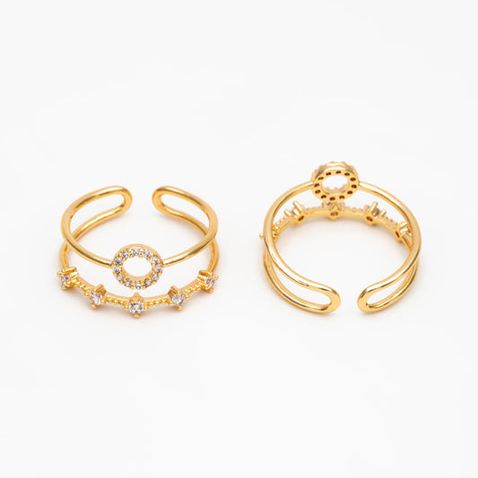 4pcs CZ Pave Double Band Circle Ring, Weeding Ring, Modern Style Ring, Fashion Rings, Dainty Rings, Adjustable Ring (#JZ-021-B)