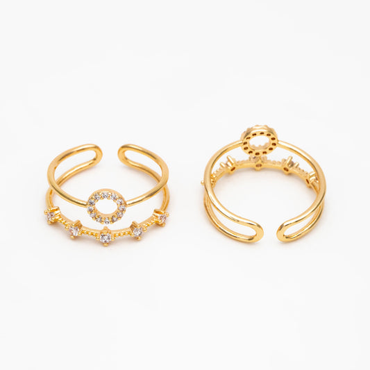 4pcs CZ Pave Double Band Circle Ring, Weeding Ring, Modern Style Ring, Fashion Rings, Dainty Rings, Adjustable Ring (#JZ-021-B)