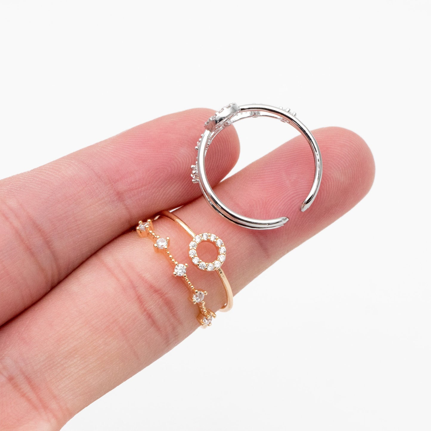 4pcs CZ Pave Double Band Circle Ring, Weeding Ring, Modern Style Ring, Fashion Rings, Dainty Rings, Adjustable Ring (#GB-4181)