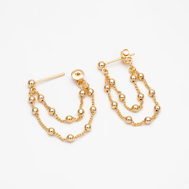 4pcs CZ Pave Gold/ Silver/ Rose Gold Chain Tassel Earrings, Gold/ Rhodium plated Brass, Front Back Earrings, Tassel Ear Jacket (GB-4189)
