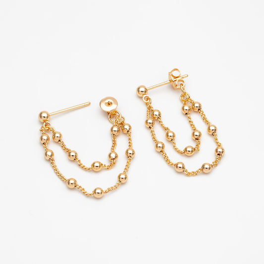 4pcs CZ Pave Gold/ Silver/ Rose Gold Chain Tassel Earrings, Gold/ Rhodium plated Brass, Front Back Earrings, Tassel Ear Jacket (GB-4189)