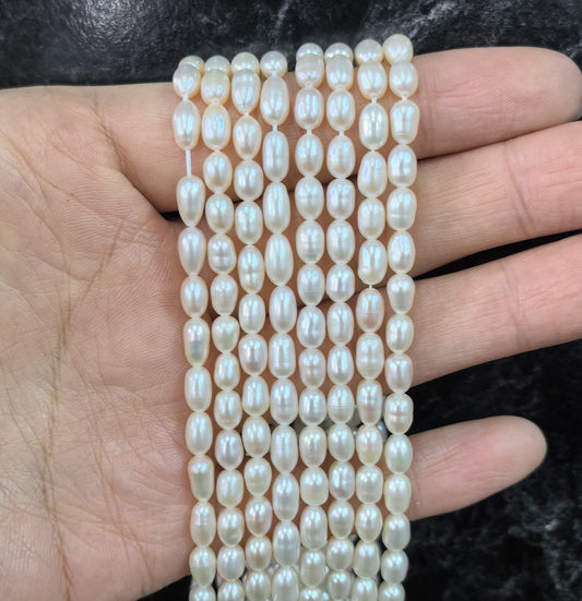 5mm Freshwater Rice Pearls, Fresh Water Oval Pearls Wholesale (PL02-XX)/ 14.5" full strand
