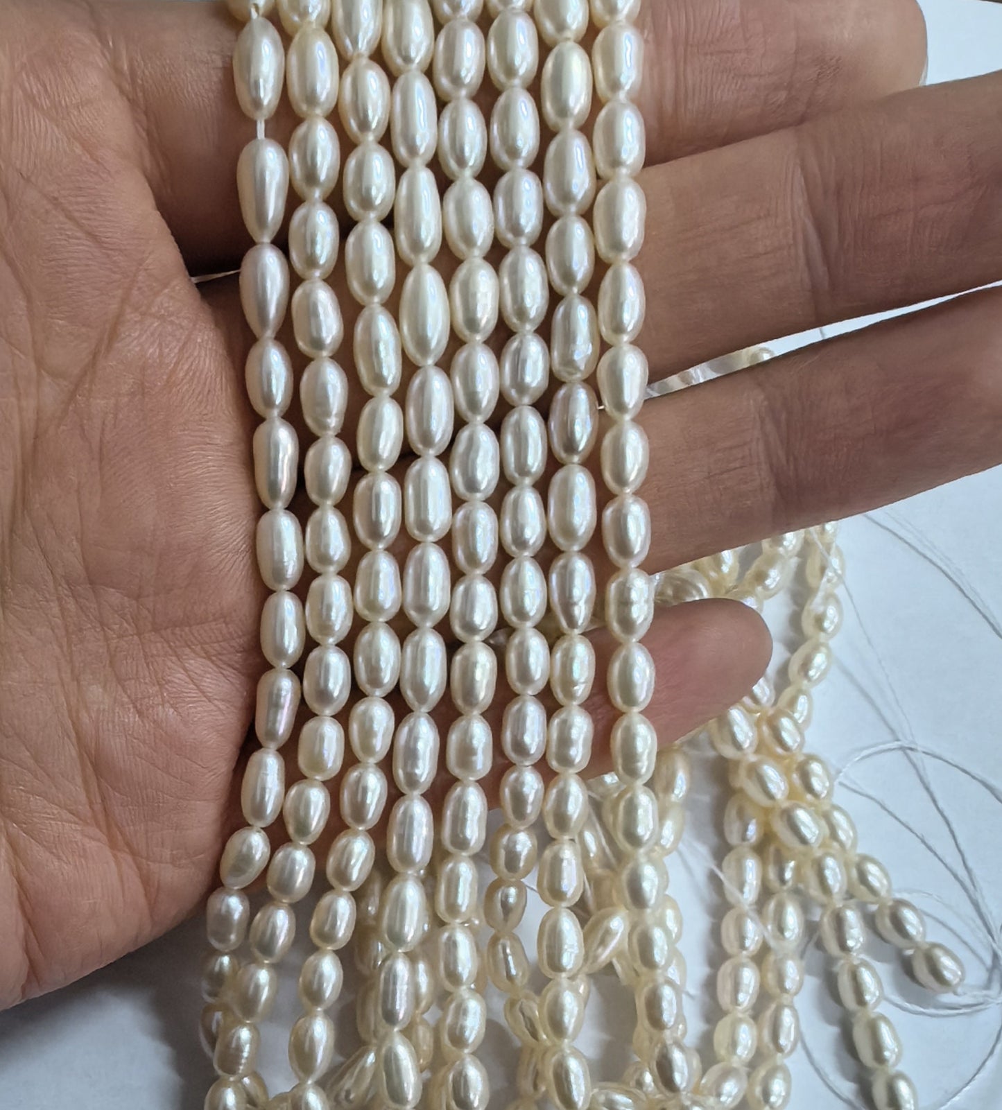 5mm Freshwater Rice Pearls, Fresh Water Oval Pearls Wholesale (PL02-XX)/ 14.5" full strand