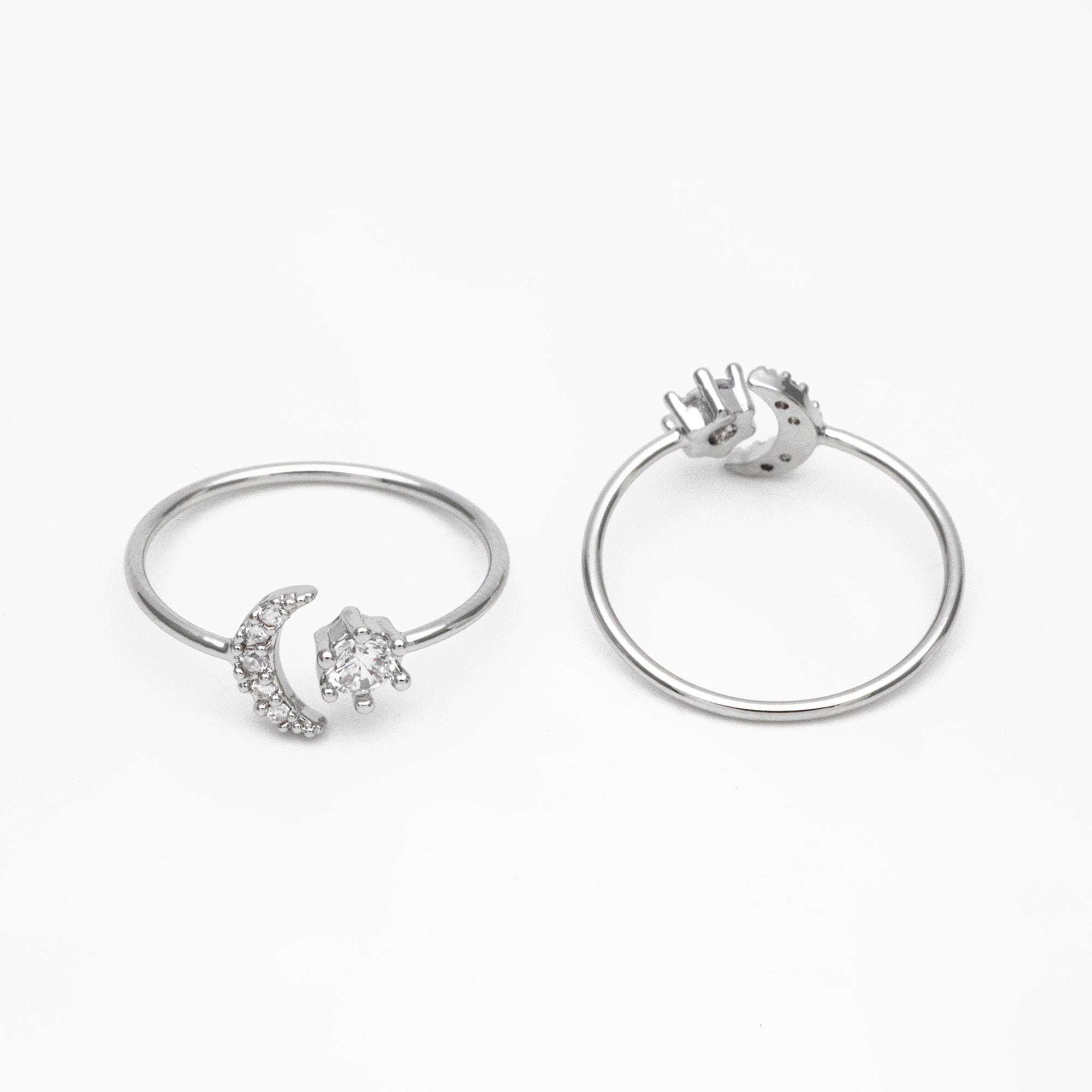 4pcs CZ Pave Gold/ Silver Moon Ring, Celestial Ring, Dainty Rings, Adjustable Ring, Thin Ring (#JZ-017-A)