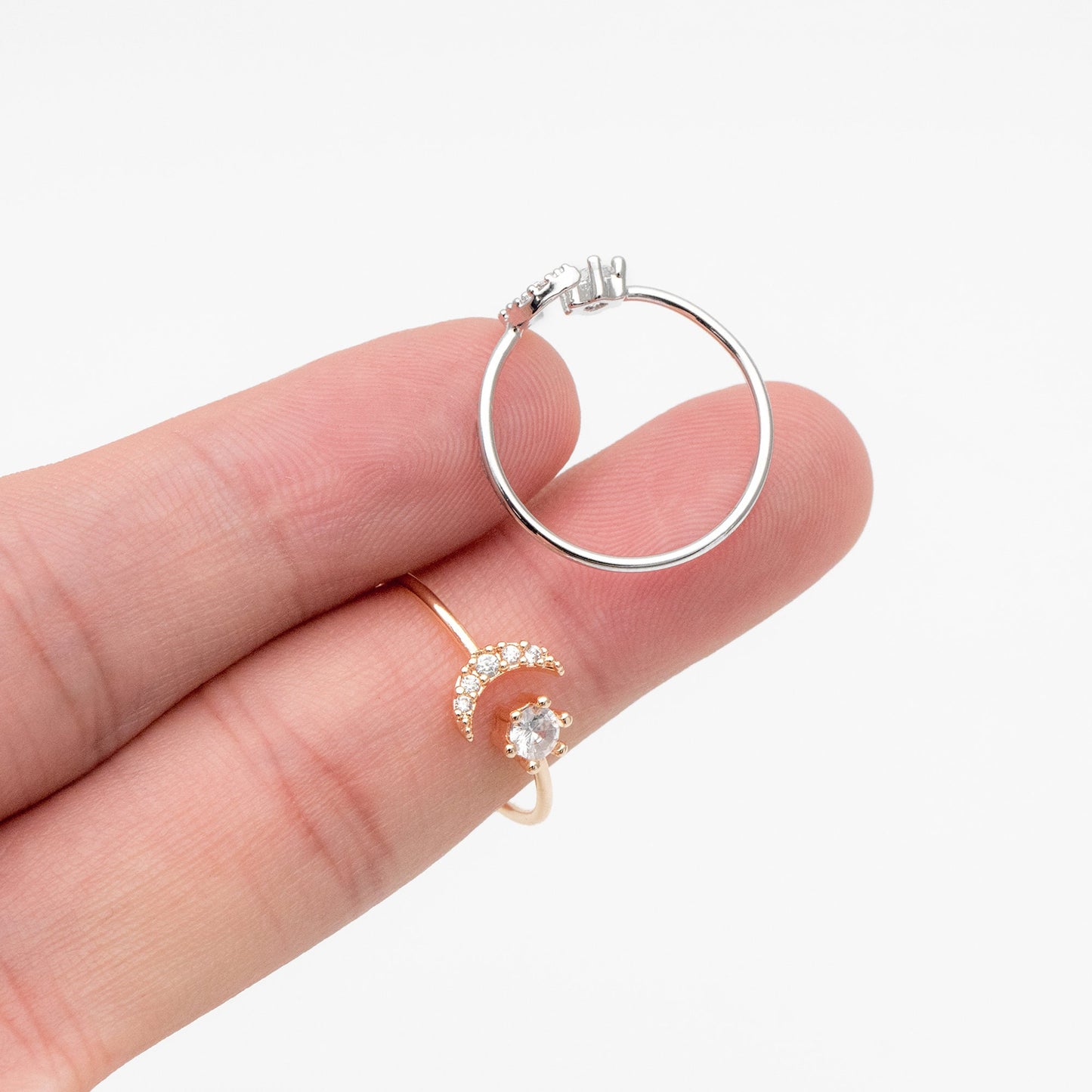4pcs CZ Pave Gold/ Silver Moon Ring, Celestial Ring, Dainty Rings, Adjustable Ring, Thin Ring (#JZ-017-A)