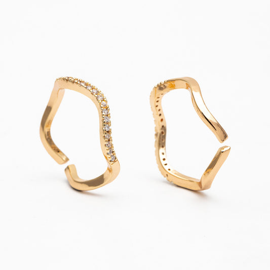 4pcs CZ Pave Gold/ Silver Wave Ring, Finger Ring, Everyday Ring, Modern Style Ring, Fashion Rings, Dainty Rings (#JZ-028-B)