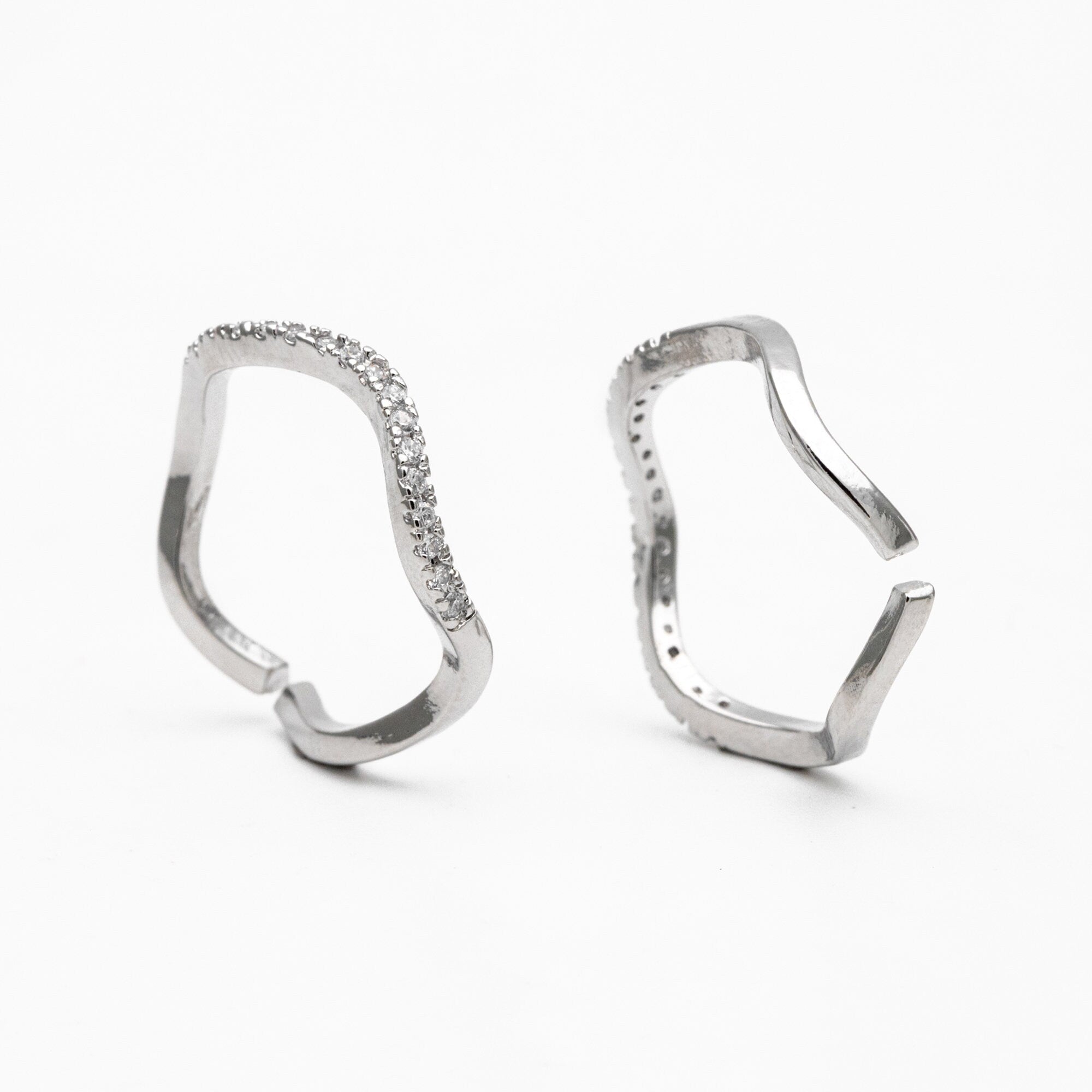 4pcs CZ Pave Gold/ Silver Wave Ring, Finger Ring, Everyday Ring, Modern Style Ring, Fashion Rings, Dainty Rings (#JZ-028-B)