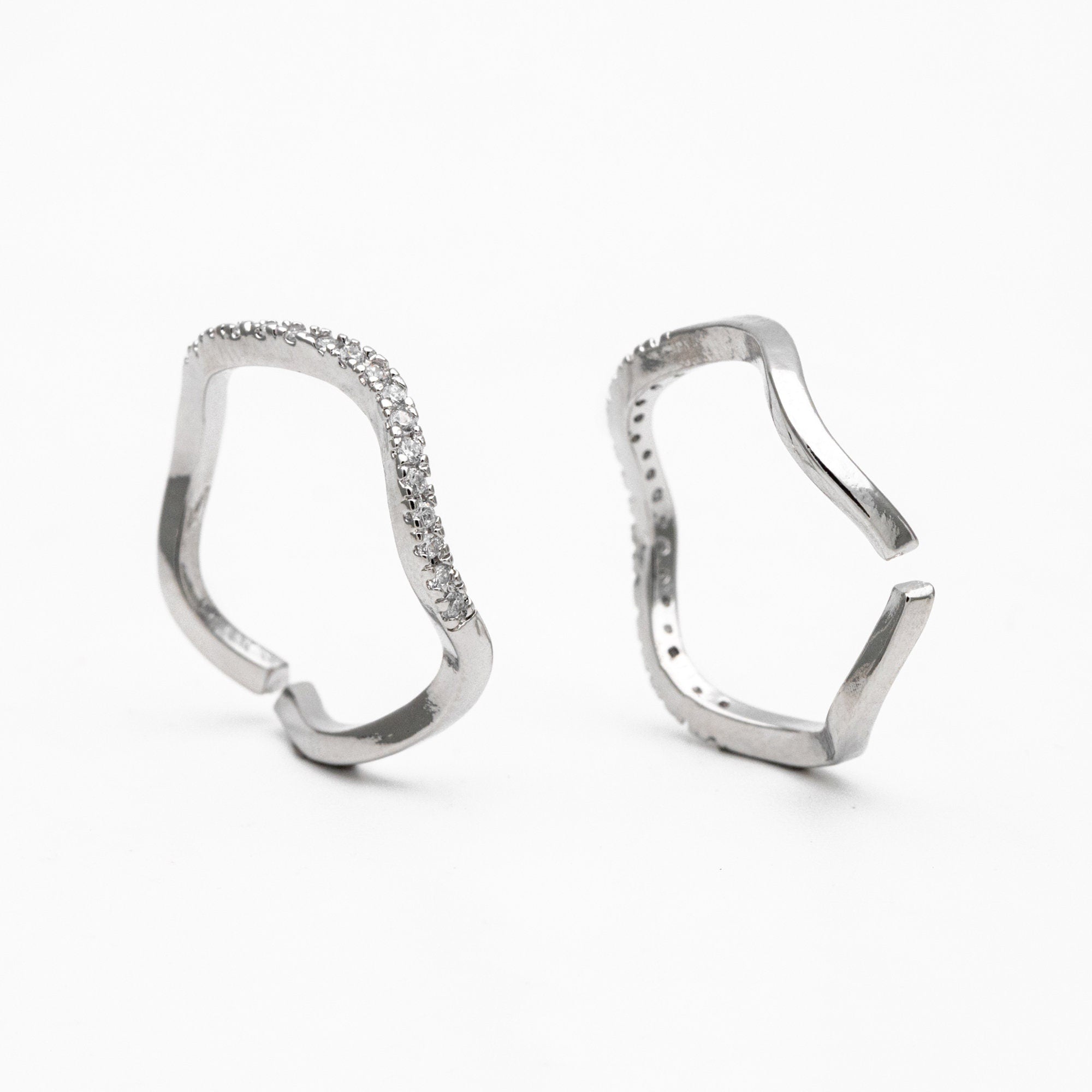 4pcs CZ Pave Gold/ Silver Wave Ring, Finger Ring, Everyday Ring, Modern Style Ring, Fashion Rings, Dainty Rings (#JZ-028-B)