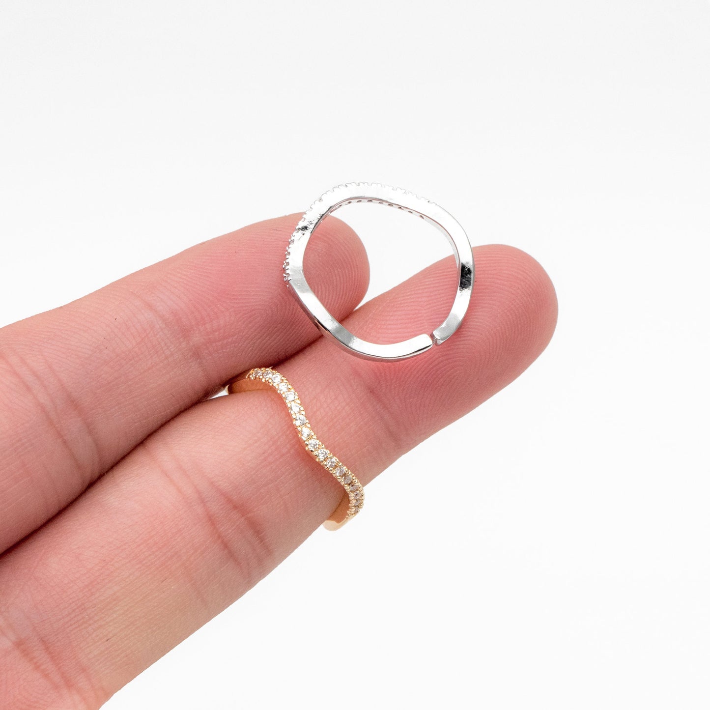 4pcs CZ Pave Gold/ Silver Wave Ring, Finger Ring, Everyday Ring, Modern Style Ring, Fashion Rings, Dainty Rings (#JZ-028-B)