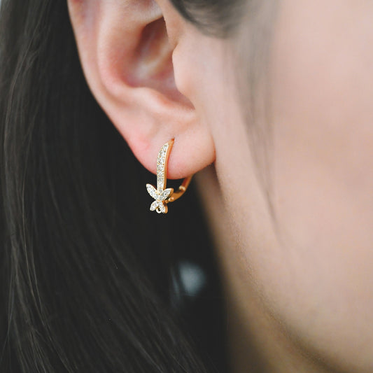 10pcs CZ Pave Butterfly Leverback Ear Hooks 17x12mm, 18K Gold plated Brass, Earring Component Hooks (GB-982)