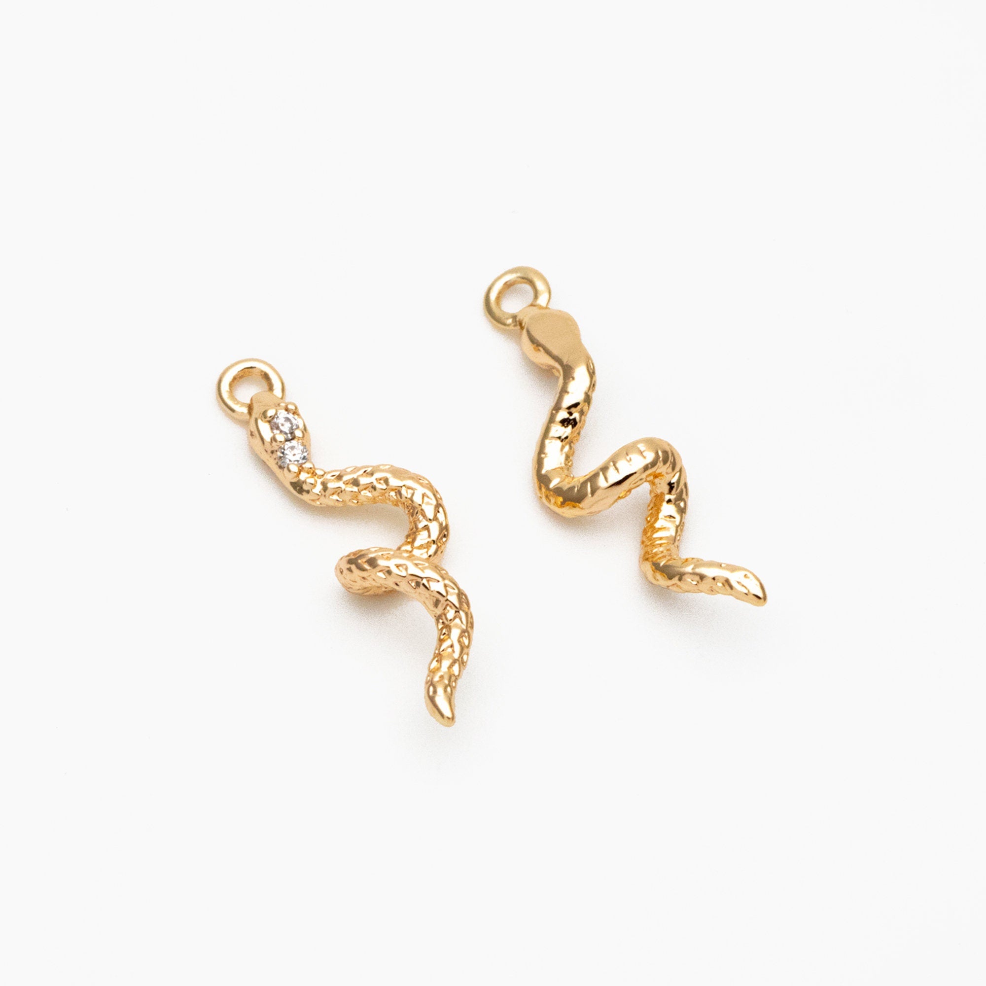 4pcs CZ Pave Snake Charm, 18K Gold Plated Brass, Snake Necklace, Snake Jewelry Snake Pendant (GB-2756-A)