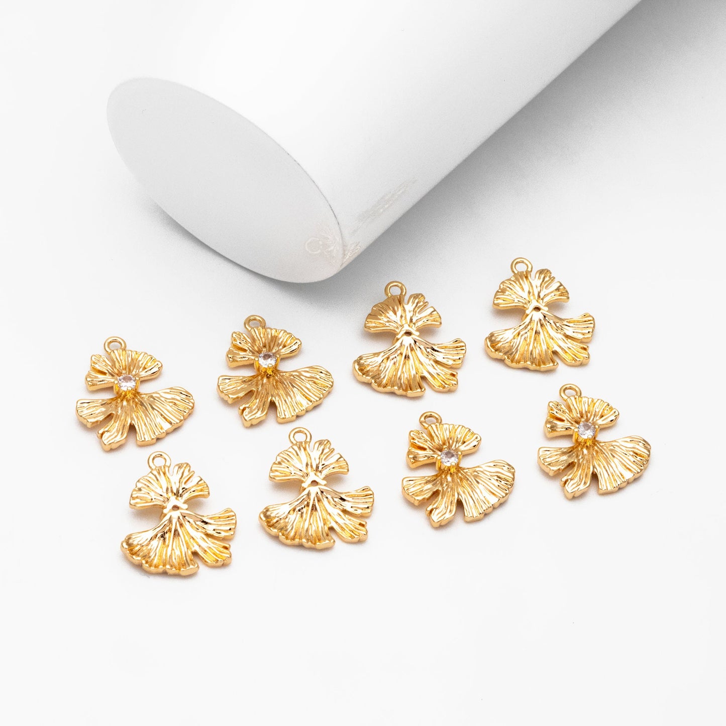 10pcs CZ Pave Ginkgo Leaf Charms 18x16mm, Gold plated Brass, CZ Leaf Pendants (GB-214-E)