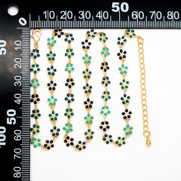 Gold plated Enamel Flower Chain, Finished Bracelet/ Anklet/ Necklace with Extender Chain, 16-18 inch Adjustable, Ready to Wear (#LK-581-5)