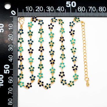 Gold plated Enamel Flower Chain, Finished Bracelet/ Anklet/ Necklace with Extender Chain, 16-18 inch Adjustable, Ready to Wear (#LK-581-E)