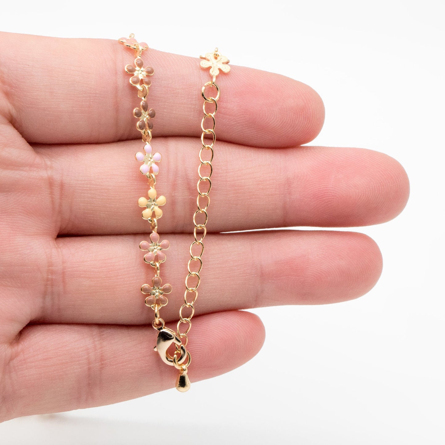Enamel Flower Chain, Finished Bracelet/ Anklet/ Necklace with Extender Chain, Rainbow Jewelry, Ready to Wear (#LK-581-G)
